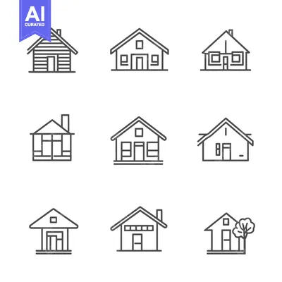 Aset premium populer: Nine Outline Drawings of Different House Styles
