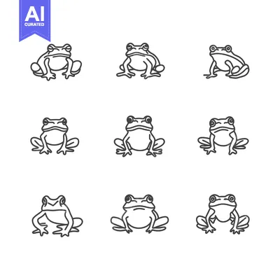 Nine Outline Drawings of Frogs in Various Poses