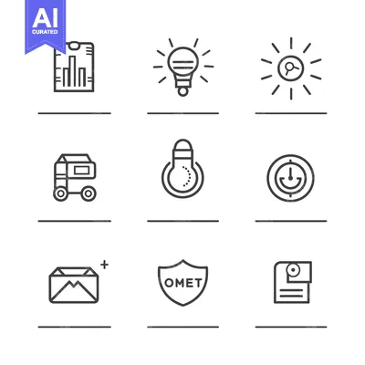 Aset desain premium: Nine Outline Icons Depicting Business Concepts and Ideas