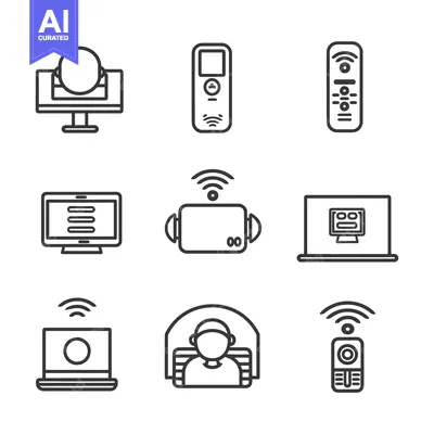 Aset premium populer: Nine Outline Icons Depicting Wireless Technology and Devices