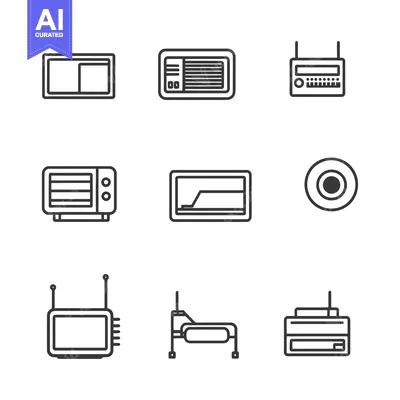Nine Outline Icons of Electronic Devices