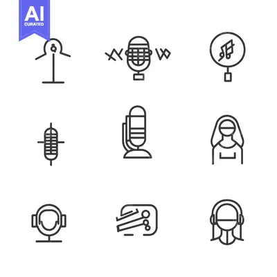 Nine Outline Icons of Recording and Music Equipment