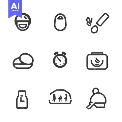Aset desain premium: Nine Outline Icons of Various Objects and Activities