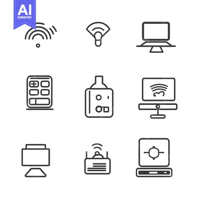Nine Outline Icons of Wireless Device Connections