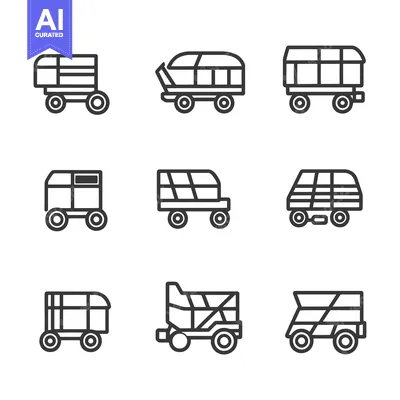 Aset desain premium: Nine Outline Illustrations of Different Types of Carts and Wagons