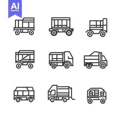 Nine Outline Illustrations of Different Types of Trucks