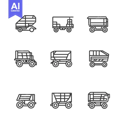 Aset premium populer: Nine Outline Illustrations of Different Types of Trucks