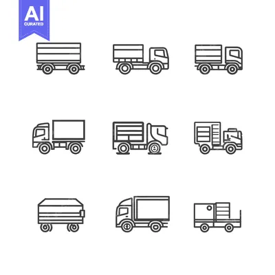 Nine Outline Illustrations of Different Types of Trucks