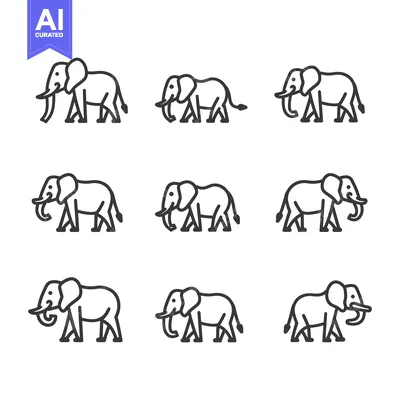 Popular premium asset: Nine Outline Illustrations of Elephants in Various Positions