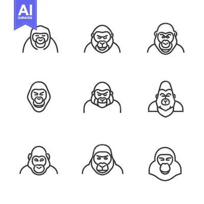 Premium design asset: Nine Outline Illustrations of Gorilla Heads