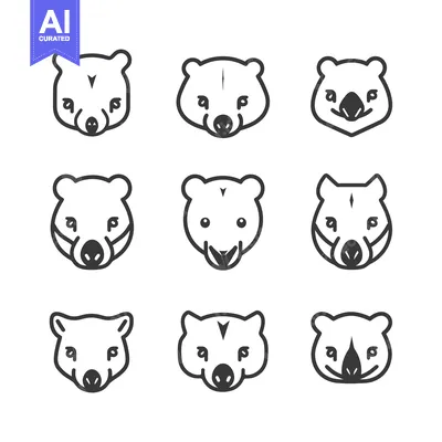 Aset desain premium: Nine Outline Illustrations of Koala Bear Faces