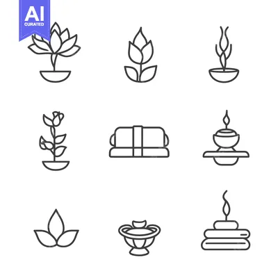 Popular premium asset: Nine Outline Illustrations of Lotus Flowers and Incense Burners
