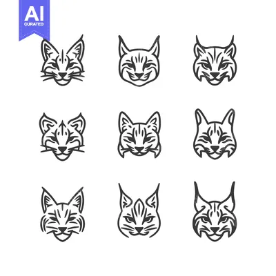 Aset desain premium: Nine Outline Illustrations of Lynx Heads