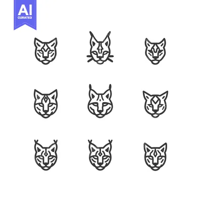 Aset premium populer: Nine Outline Illustrations of Lynx Heads with Different Ear Shapes