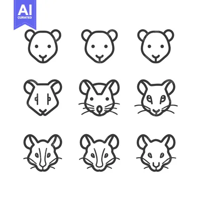 Aset premium populer: Nine Outline Illustrations of Mouse Heads in Different Styles