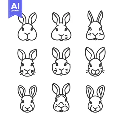 Premium design asset: Nine Outline Illustrations of Rabbit Faces