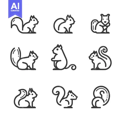 Aset premium populer: Nine Outline Illustrations of Squirrels in Various Poses