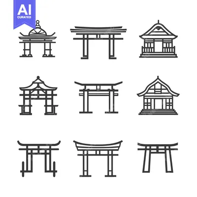 Aset premium populer: Nine Outline Illustrations of Traditional Japanese Structures