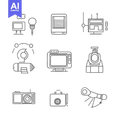Nine Outline Illustrations of Vintage Electronics