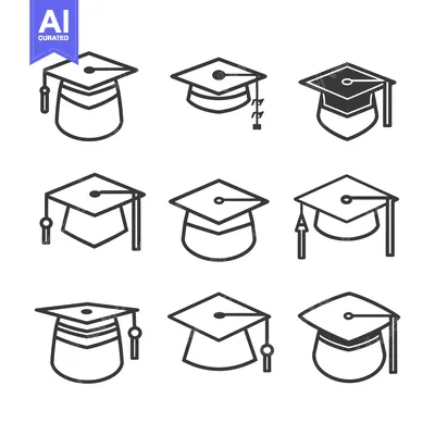 Premium design asset: Nine Outline Variations of a Graduation Cap Icon