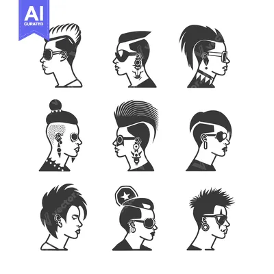 Premium design asset: Nine Profile Portraits of People with Unique Hairstyles and Accessorie