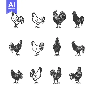Aset premium populer: Nine Rooster Silhouettes in Different Poses