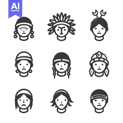 Aset premium populer: Nine Sad Native American Icons with Headwear