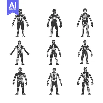 Aset premium populer: Nine Silhouette Figures with Exposed Skeleton Structure