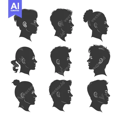 Aset premium populer: Nine Silhouette Portraits of People in Profile