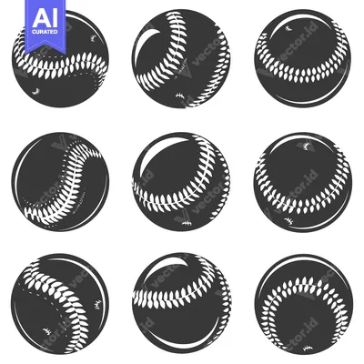 Aset premium populer: Nine Silhouettes of a Baseball with Stitches and Laces