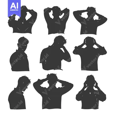 Nine Silhouettes of a Man Holding His Head in His Hands