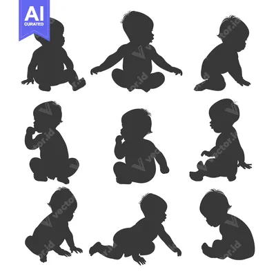 Aset premium populer: Nine Silhouettes of Babies in Different Poses