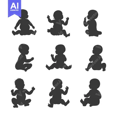 Aset premium populer: Nine Silhouettes of Babies in Various Poses