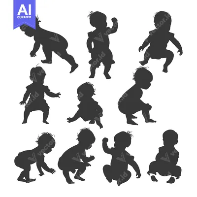 Aset premium populer: Nine Silhouettes of Babies in Various Poses