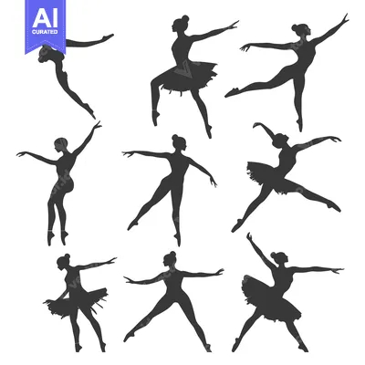 Aset desain premium: Nine Silhouettes of Ballerinas in Various Poses