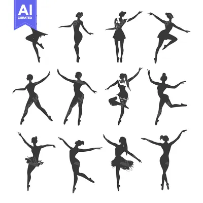 Premium design asset: Nine Silhouettes of Ballet Dancers in Different Poses