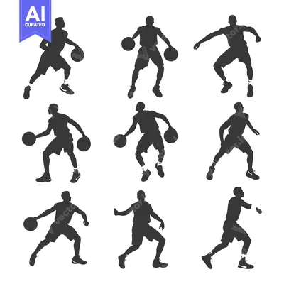 Nine Silhouettes of Basketball Players in Different Poses