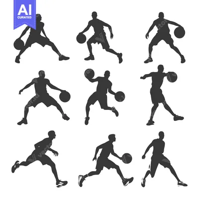 Nine Silhouettes of Basketball Players in Various Poses