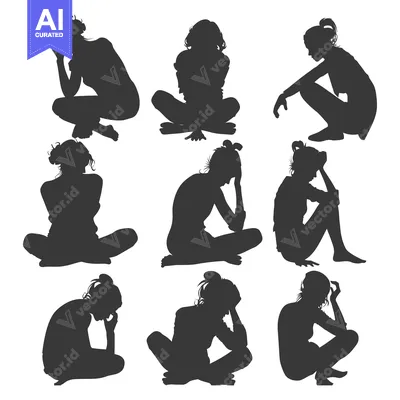 Popular premium asset: Nine Silhouettes of Depressed Women Sitting With Their Heads in Their