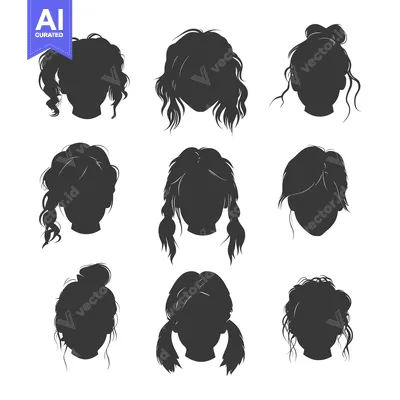 Nine Silhouettes of Female Heads with Various Hairstyles
