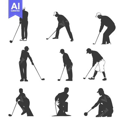 Popular premium asset: Nine Silhouettes of Golfers in Different Poses