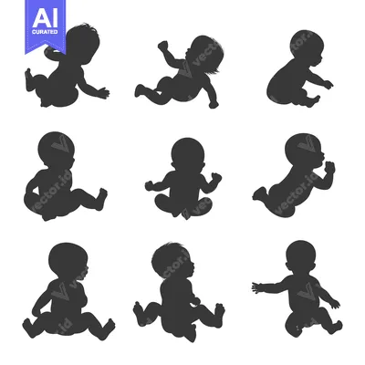 Nine Silhouettes of Infants in Various Poses