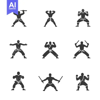 Aset premium populer: Nine Silhouettes of Martial Arts Fighters in Various Poses