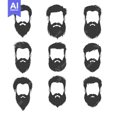 Aset premium populer: Nine Silhouettes of Men with Different Hairstyles and Beards