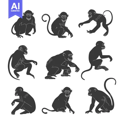 Popular premium asset: Nine Silhouettes of Monkeys in Different Poses
