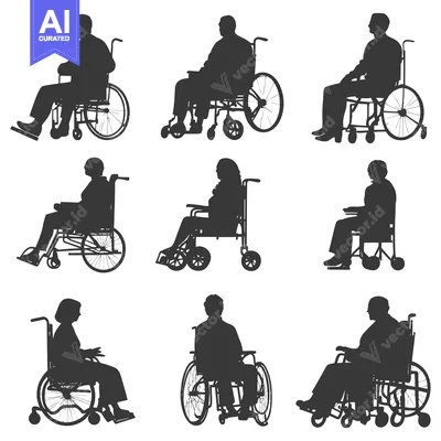 Aset premium populer: Nine Silhouettes of People in Wheelchairs