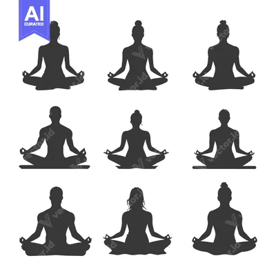 Premium design asset: Nine Silhouettes of People in Yoga Meditation Pose