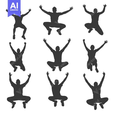 Aset premium populer: Nine Silhouettes of People Jumping with Arms Raised