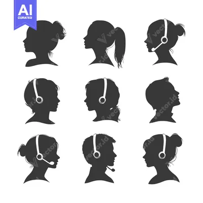 Nine Silhouettes of People Wearing Headsets