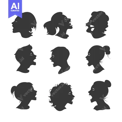 Aset premium populer: Nine Silhouettes of People With Open Mouths in Profile